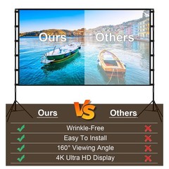 120″ Projector Screen w/ Stand 16:9 4K HD Rear Front Wrinkle-Free Portable