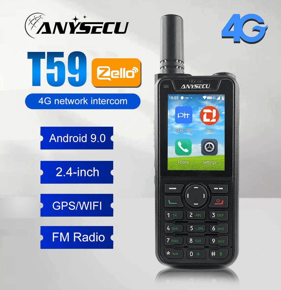 Anysecu T59 Network Radio Zello 4G Android 9.0 WIFI GPS Poc Radio Smart Phone