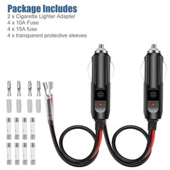 2* Built-in 15A Fused Car Cigarette LED Lighter Adapter Power Male Plug W/ Leads