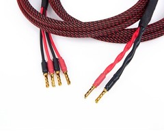 Canare 4S11 Bi-Wire Speaker Cable Pair, Red Flex Braided 2 to 4 BFA Banana.