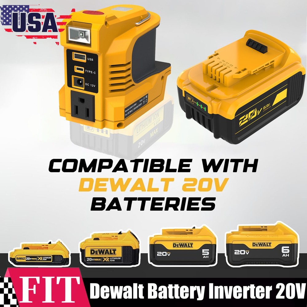 5.0AH Battery&220W Power Inverter For DeWalt 20V 20 Volt Max Lithium Ion DCB205