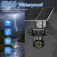 4G SIM 16MP 4 Lens Solar Battery Powered Home Security Camera Outdoor CCTV PTZ