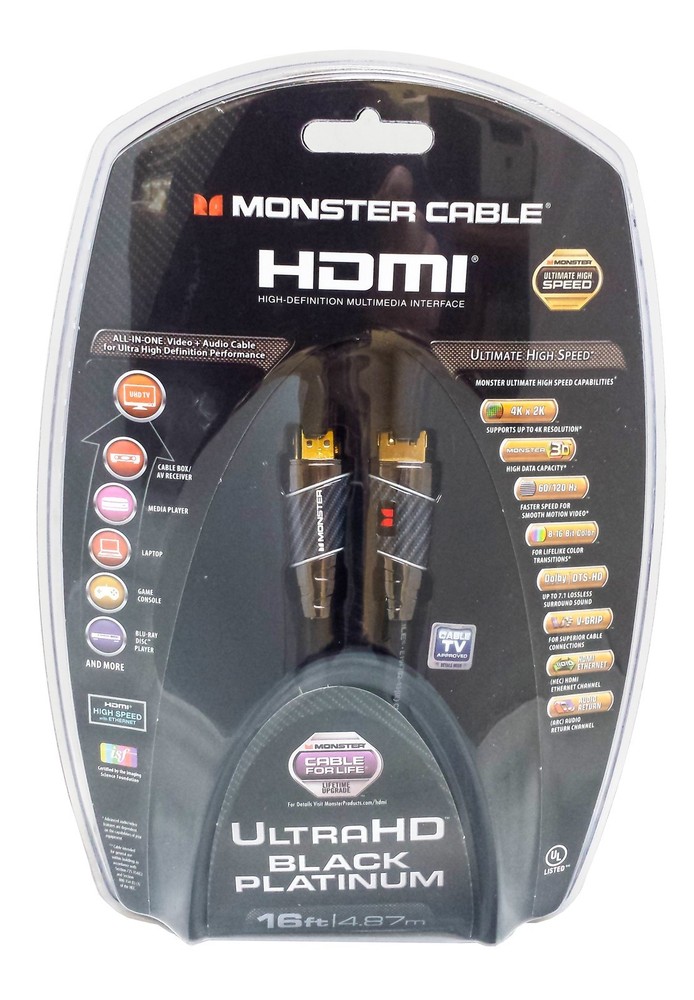 Monster Cable Black Platinum Ultimate High Speed 16 Ft – 27 Gbps – 2K – 4K 2160p