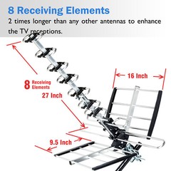 HDTV Antenna VHF/UHF 4K 200 Miles Range Four TVs & 40ft Cable & Mounting Kit