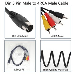 5 Pin Plug Din to 4 Male RCA Cable，RCA Male Plug to 5Pin Extension Adapter Pr…