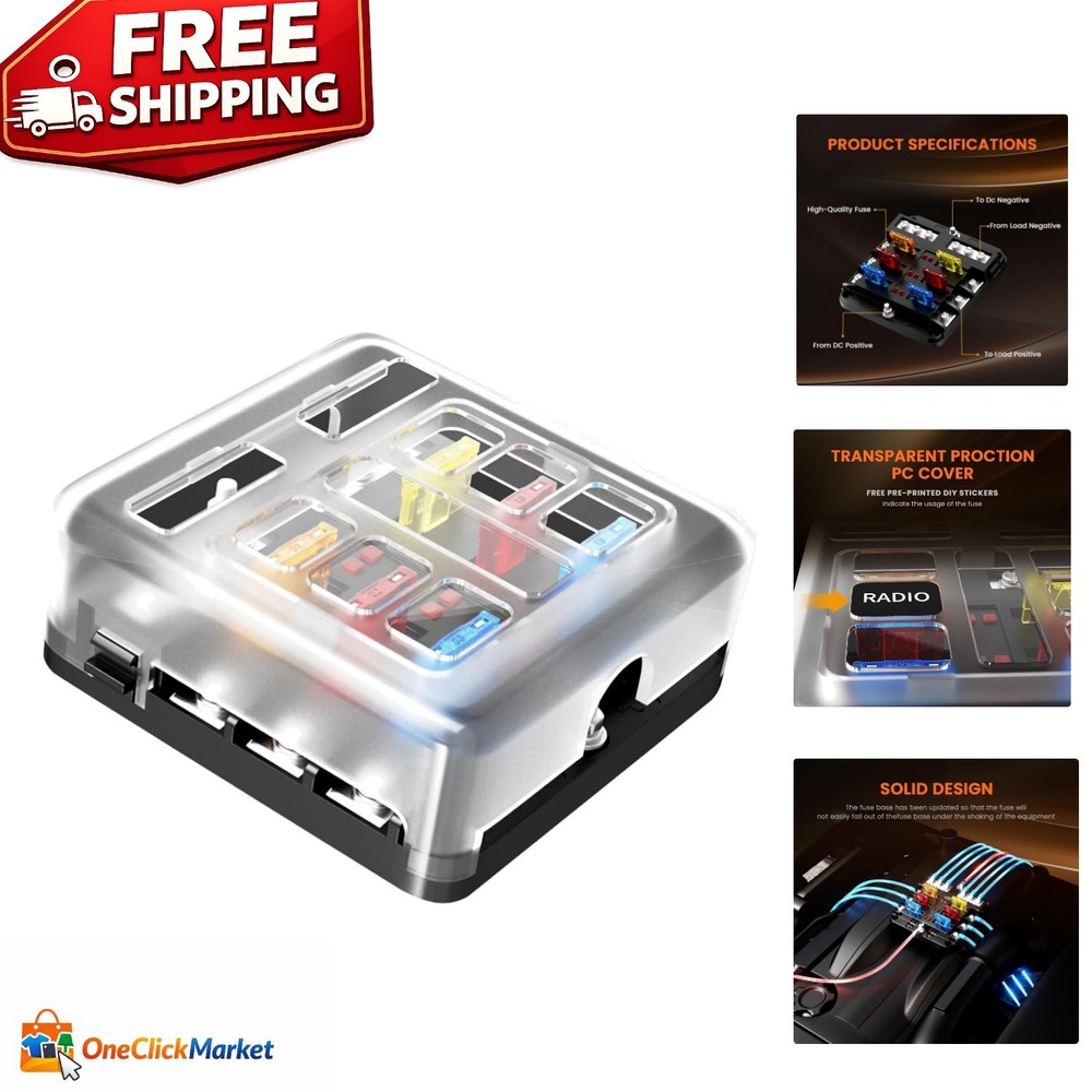 Compact LED Indicator Fuse Block with 6 Circuits – 30 Amps for Easy Installation