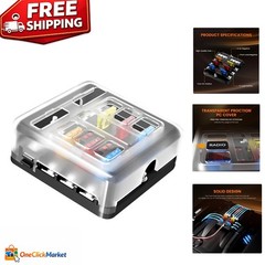 Compact LED Indicator Fuse Block with 6 Circuits – 30 Amps for Easy Installation