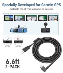Sturdy 6.6Ft Mini USB Charger Cable for GPS – 90 Degree Design & Dual Pack