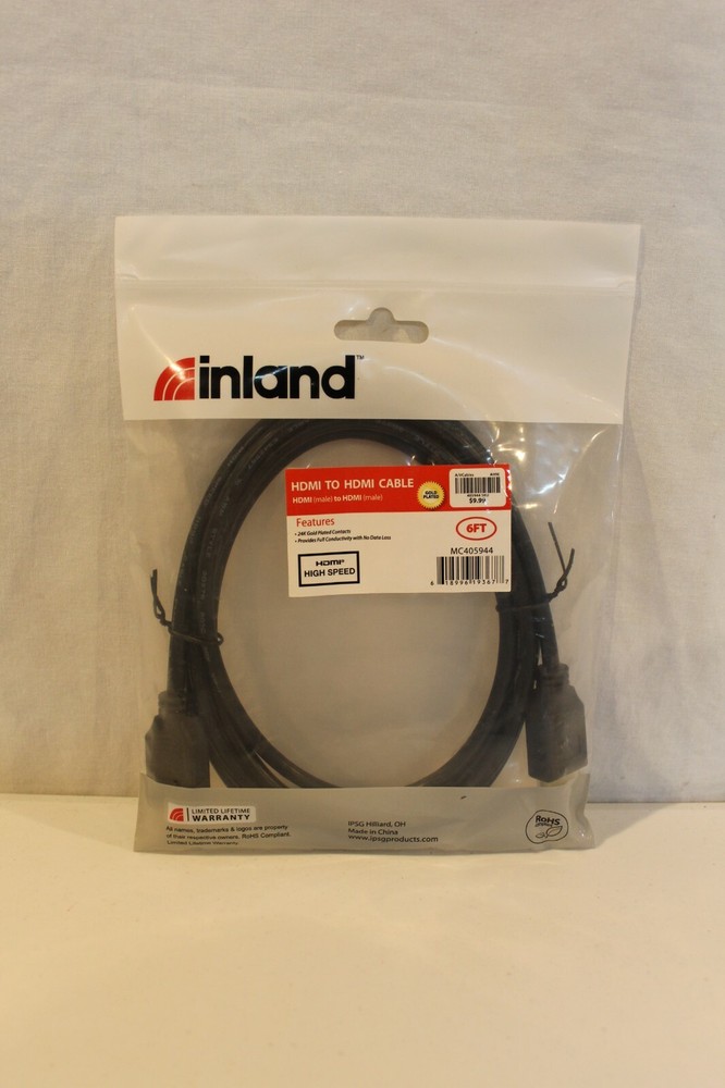 Inland HDMI Male to HDMI Male 24k Gold Plated High Speed 6FT Cable