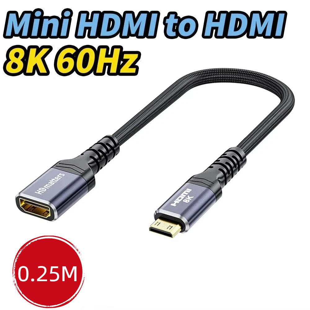 Mini HDMI Male to HDMI Female Bi-direction Adapter Short Cable 4K@120Hz 0.25M