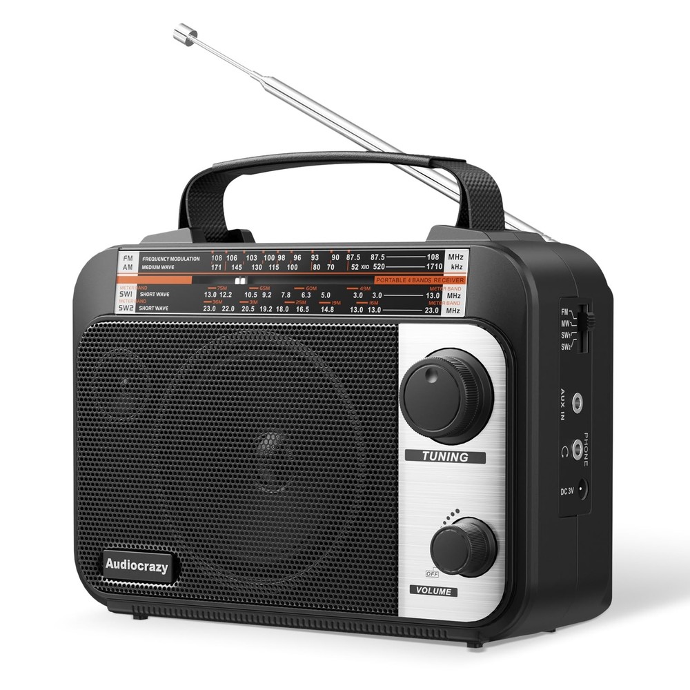 Multi-Band AM/FM/SW1-2 Radio Transistor Radio AC or Battery Operated with Bes…