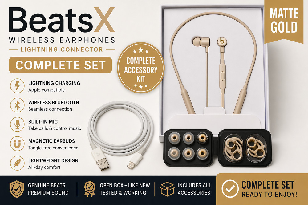 BeatsX Wireless Earphones Lightning Bluetooth Neckband Black Gold Open Box