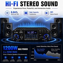 1200W Bluetooth Stereo Amplifier for Home Theater & Karaoke/-~-