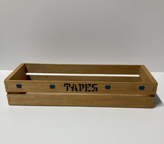 Vtg Cassette Tape Wood Crate Storage Holder Hand Painted Tole Houses Holds 16