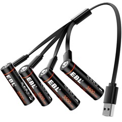 EBL Rechargeable 1.5V AA Lithium Batteries 3500mWh /USB Cable Li-ion Battery Lot