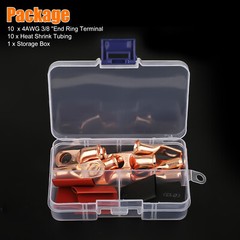 20x Copper Lug 4 AWG 3/8″ w/ Red & Black Heat Shrink Ring Terminal Battery Wire