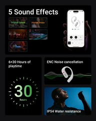 AceFit Pro Open-Ear Headphones, Night Safety Mode for Normal, Grey