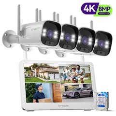 TMEZON 8MP 10CH WIFI NVR 12” Monitor Wireless Security Camera System Audio 500G