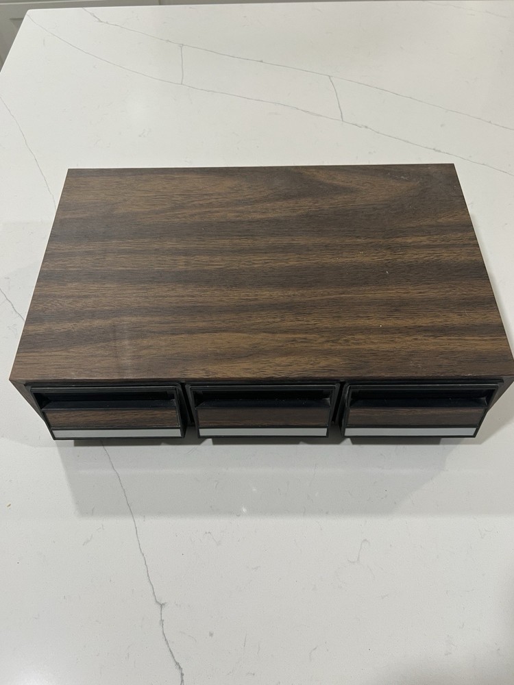 Vintage Wood Grain 3 Drawer Organizer Box – Retro MCM Desk Storage