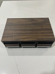 Vintage Wood Grain 3 Drawer Organizer Box – Retro MCM Desk Storage