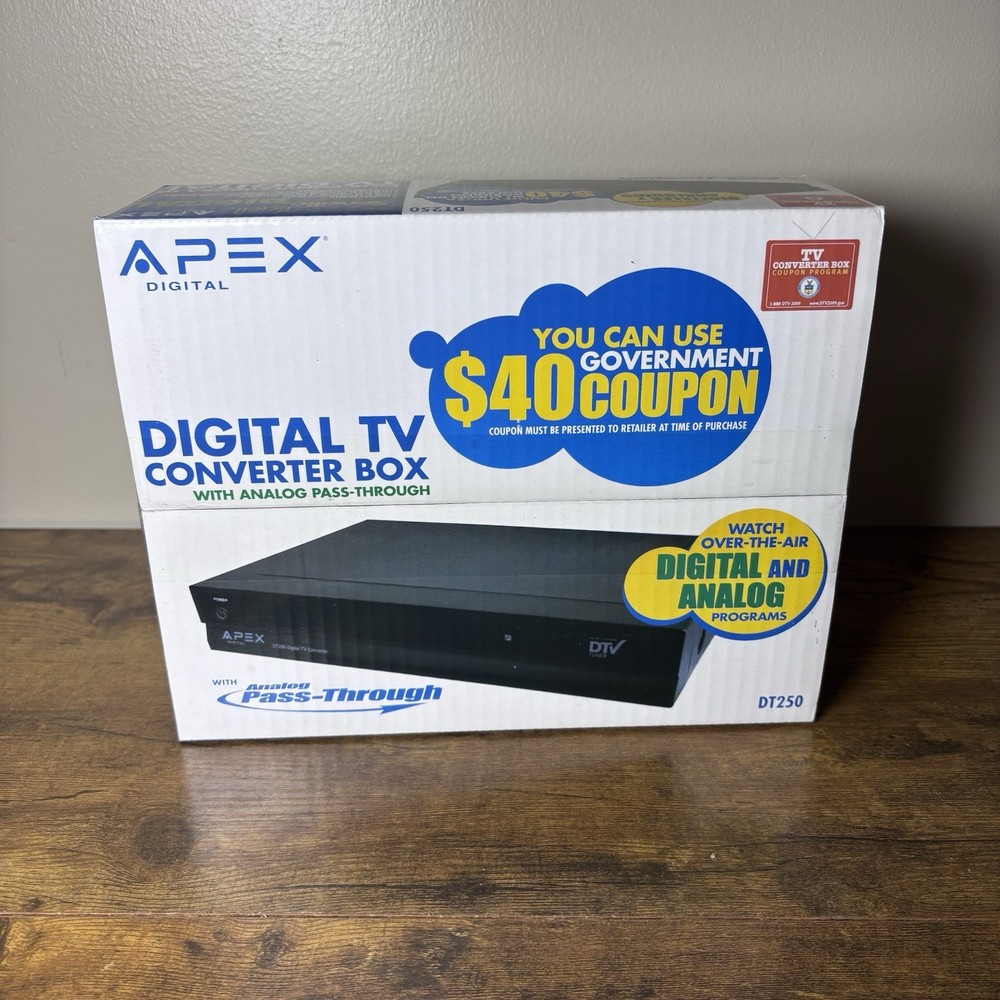 NEW Apex Digital DT250 Digital TV Converter Box Analog Pass-Through DTV