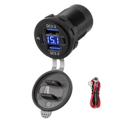 12-24V Dual USB Car Fast Charger Socket QC3.0 Port & PD Voltmeter Boat Marine RV