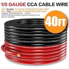 Wire 40FT (20Ft Black+20Ft Red) Copper Clad 0 Gauge Black/Red – 40FT