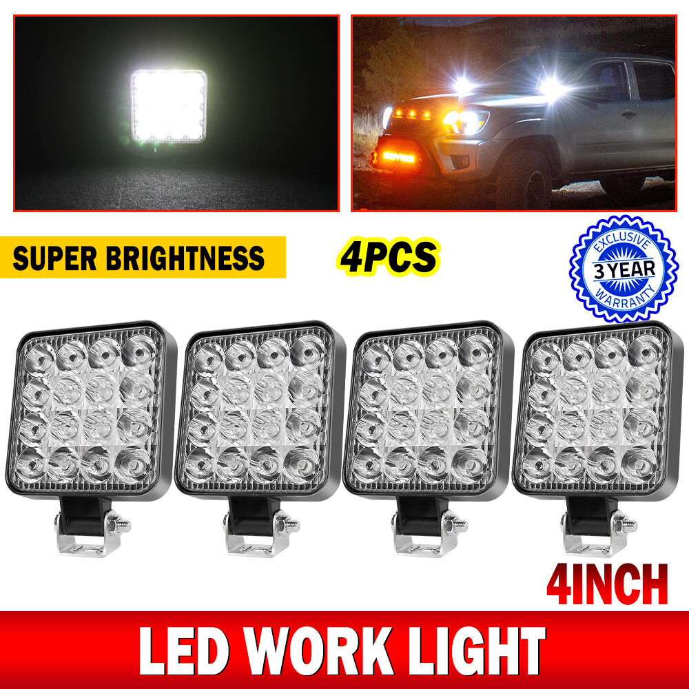 4Pcs Square LED Work Light Pods SPOT Lights For Truck Off Road 4X4 Tractor 12V