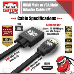 HDMI to VGA Cable Converter Adapter For HDTV PC Desktop Monitor Video 1080P 6FT