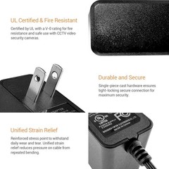Security Camera AC/DC Power Adapter, 3ft, 12V 1A 100V-240V 2.1×5.5mm Power plug
