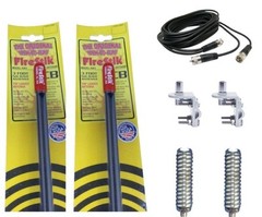NEW 2 FIRESTIK 2 KW3 B 3FT BLACK CB ANTENNAS, 18FT DUAL COAX, MOUNTS & SPRINGS