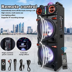 9000W Dual 10″ Subwoofer Portable Bluetooth Party Speaker With Mic Remote Light