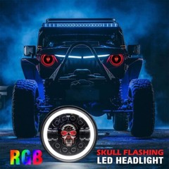 2PCS 7” Round RGB Skull LED Headlights Halo DRL For Jeep Wrangler JK LJ TJ CJ