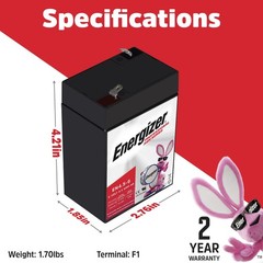 Energizer EN4.5-6 6V 4.5AH LongLasting Sealed Lead Acid AGM Rechargeable Battery