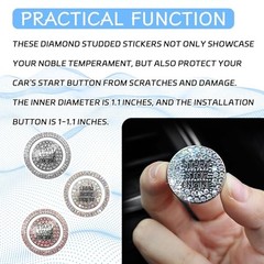 2PCS Rhinestone Push Start Button Cover Bling Car Accessories for Women, Pink
