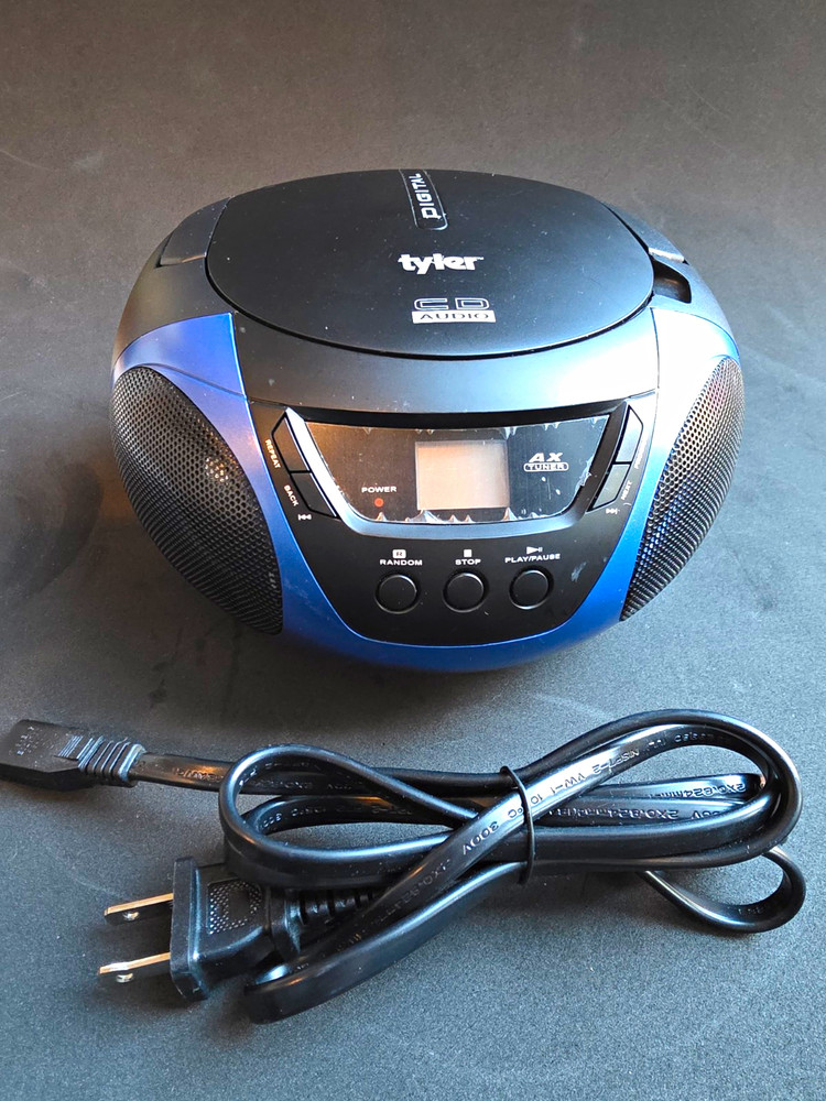 Tyler TAU101-BL CD Boombox AM/FM Radio Aux In Headphone Jack Black/Blue