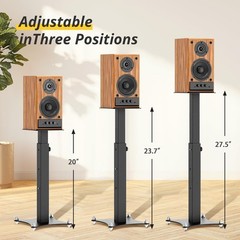 Adjustable Bookshelf Speaker Stands Pair, 20-27.5 Inch All-Metal Heavy Duty Hold