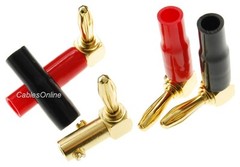 2-Pair Gold Plated Right-Angle Screw-Type Banana Plugs w/Rd/Bk Plastic Boots