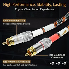 2 Pack 0.5m / 1.64Ft HiFi Audiophile RCA to RCA Cable, Male to Male with Gold…