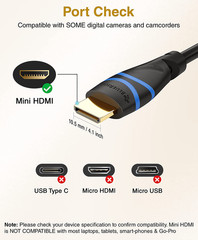 Mini HDMI to HDMI Cable (6FT, 4K 60Hz HDR, Bidirectional High Speed Cord, Ethern