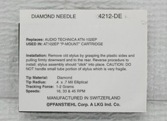 4212-DE TURNTABLE NEEDLE STYLUS for Audio Technica ATN-102EP, AT102EP