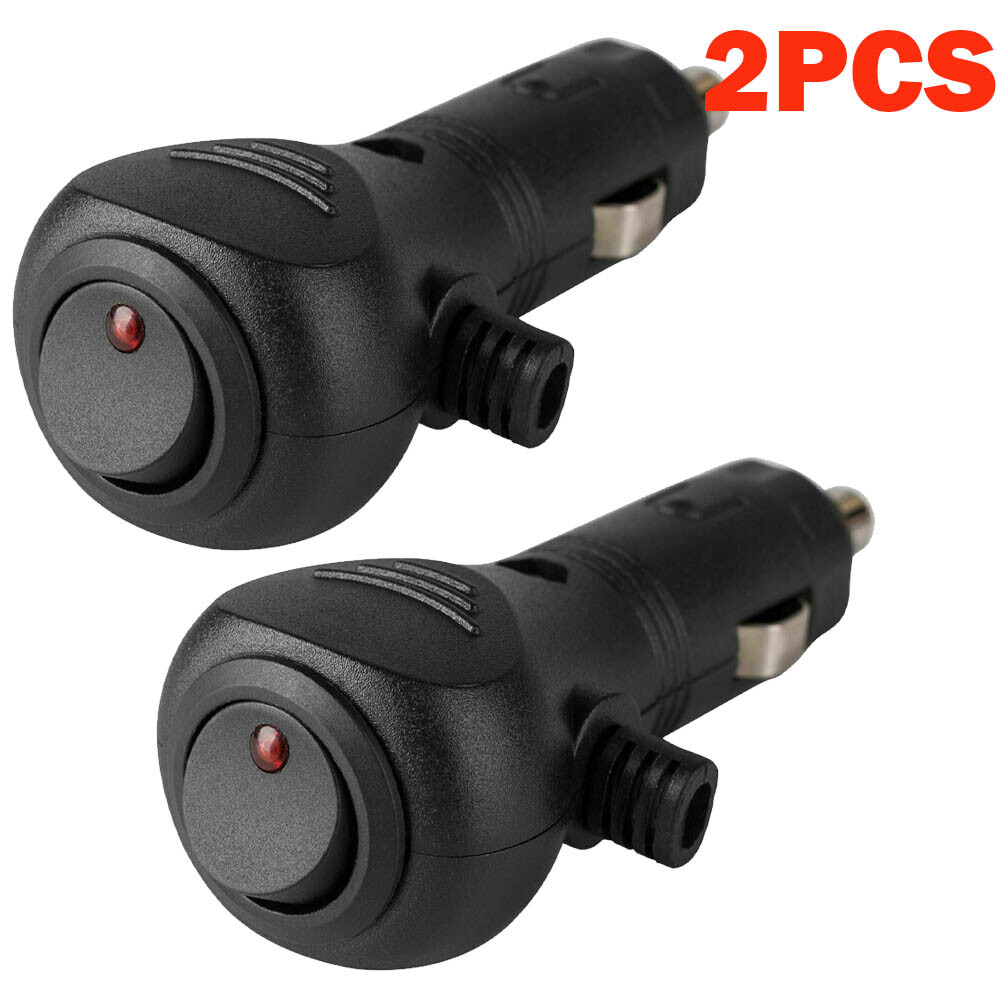 2Pcs 12V DC Car Cigarette Lighter Cable Adapter Plug with LED On/Off Switch