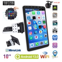 Single 1 DIN Rotatable 10.1” Android 13 Touch Screen Car Stereo Radio GPS Wifi