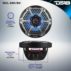 2 Pair DS18 NXL-6M/BK HYDRO Black 6.5″ 1200W 4-Ohm 2 Way Marine Speakers RGB LED
