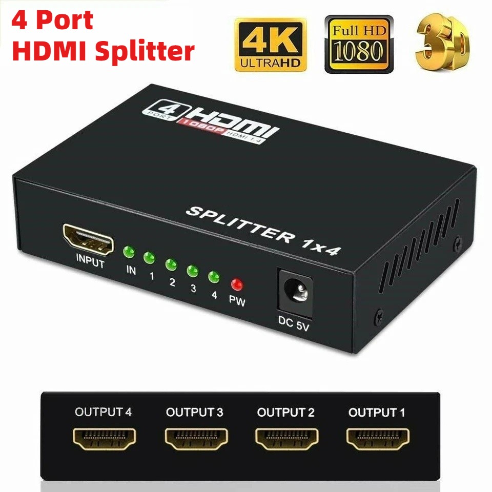 HDMI Splitter 1 In 4 Out 4K UHD HD 1080P 4-Port Repeater Splitter Amplifier 1×4
