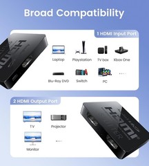 HDMI Splitter 1 in 2 Out [w/ 4 Ft Hdmi Cable]Not for Extended Display-Mirror …