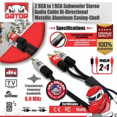 2 RCA to 1 RCA Male Subwoofer Audio Splitter Y Cable Stereo Bass Bi-Direction