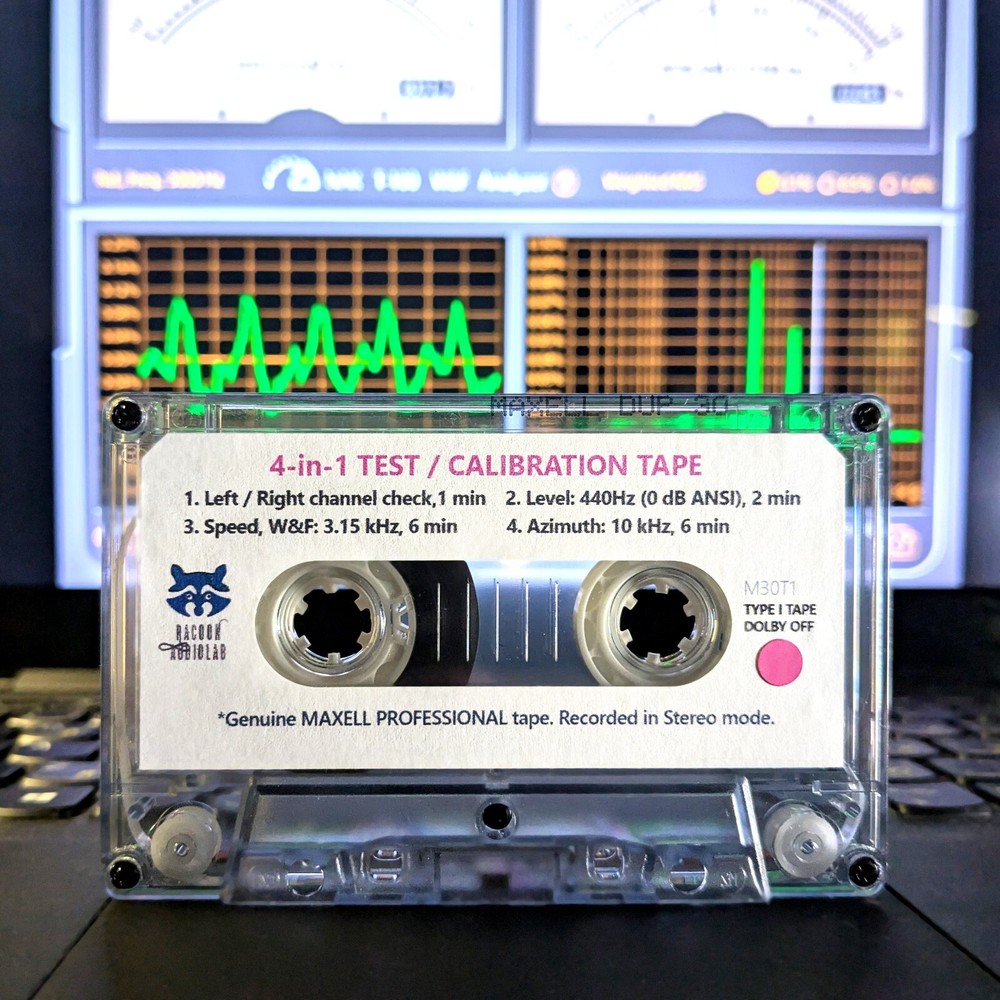 4-in-1 Maxell Pro30 Test/Calibration cassette tape: L/R,level,speed/W&F, azimuth