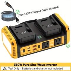 350W Pure Sine Wave Power Inverter Compatible with Dewalt 20V Battery