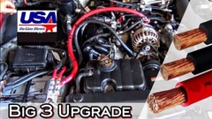 BIG 3 Upgrade 1/0 GAUGE Alternator Electrical BLUE BLACK Cable Wiring Combo Kit